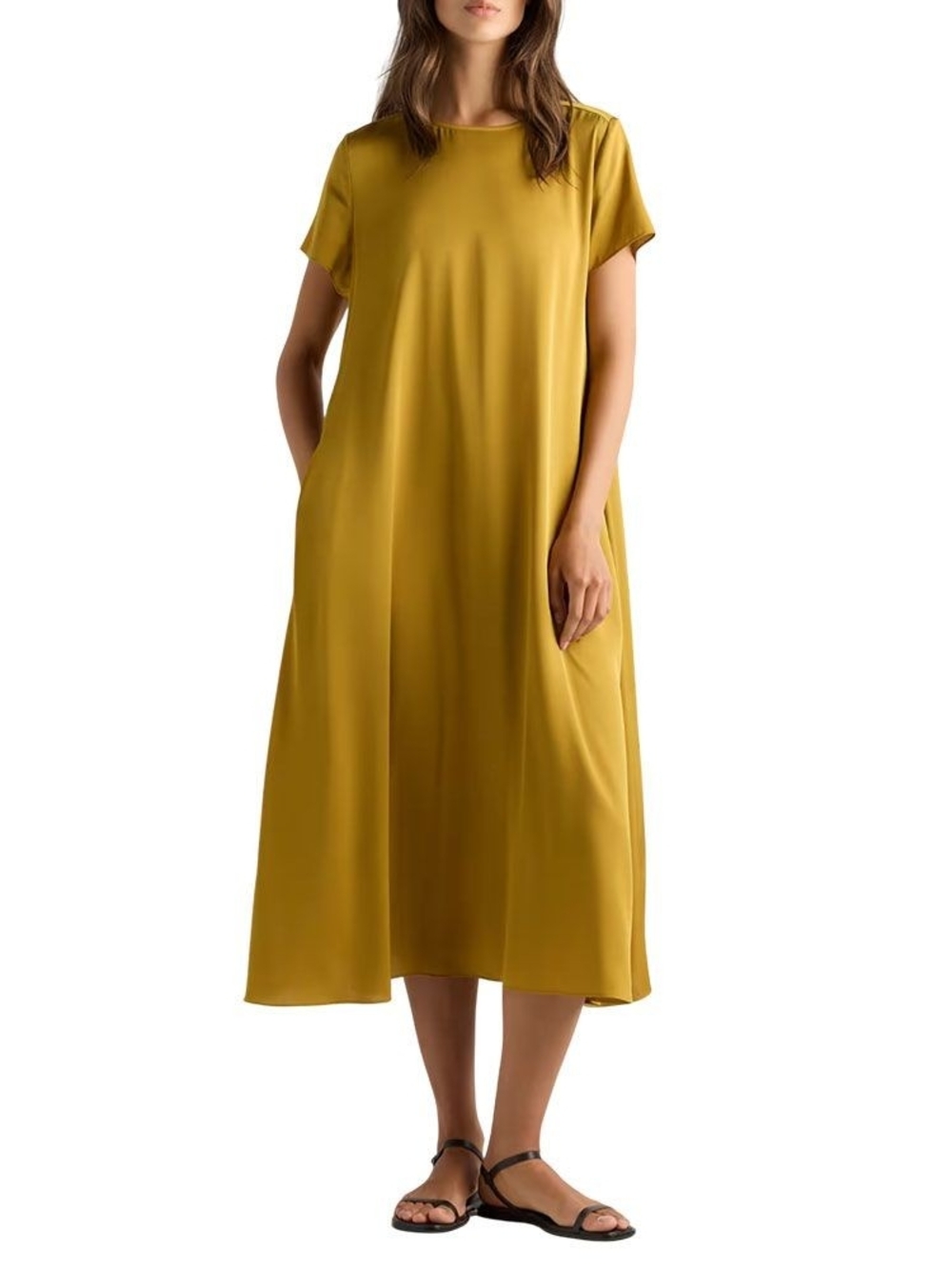Quince Washable Stretch Silk Voluminous Maxi Dress, X-small, Merigold, NWT!